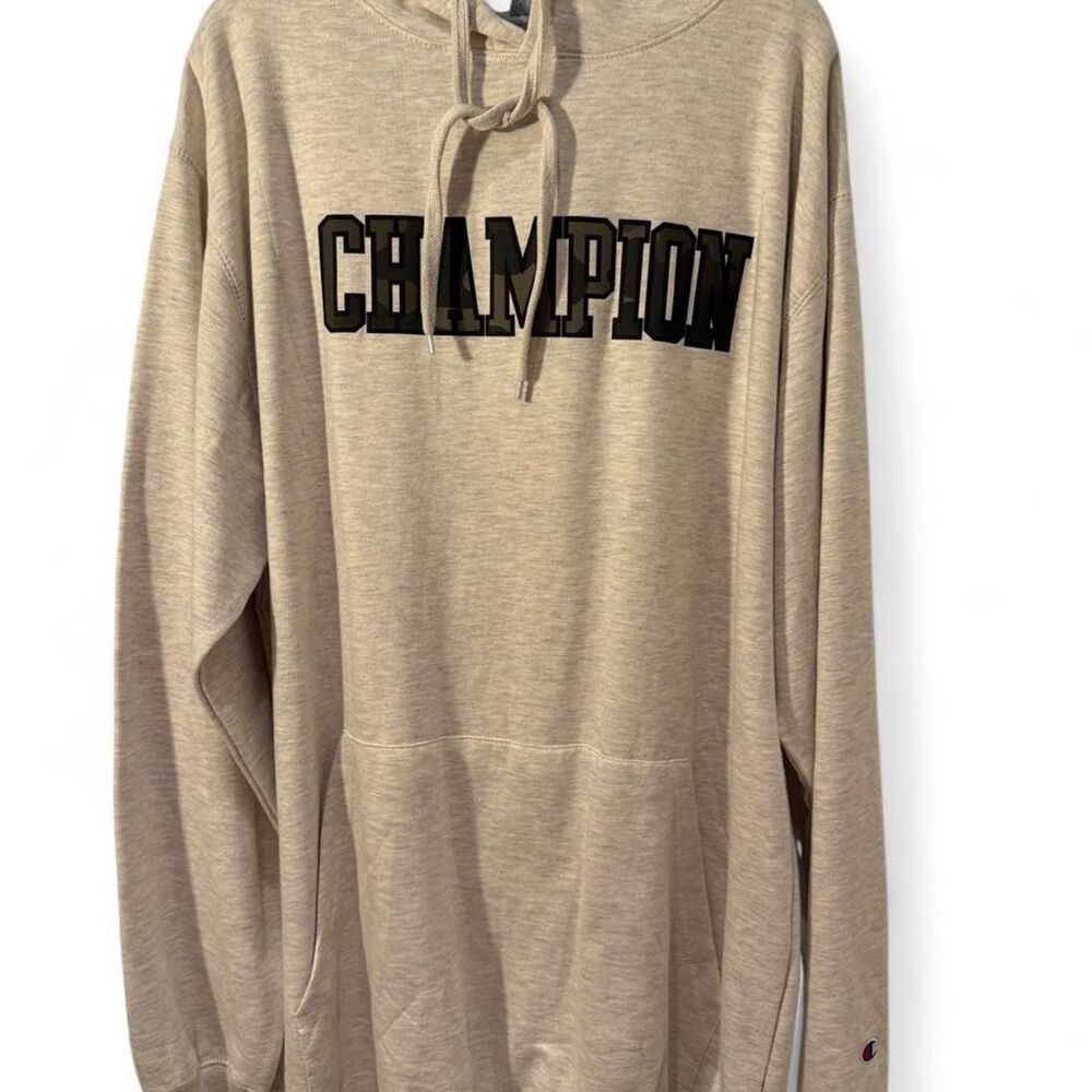 Champion Men's Grey and Cream Hoodie